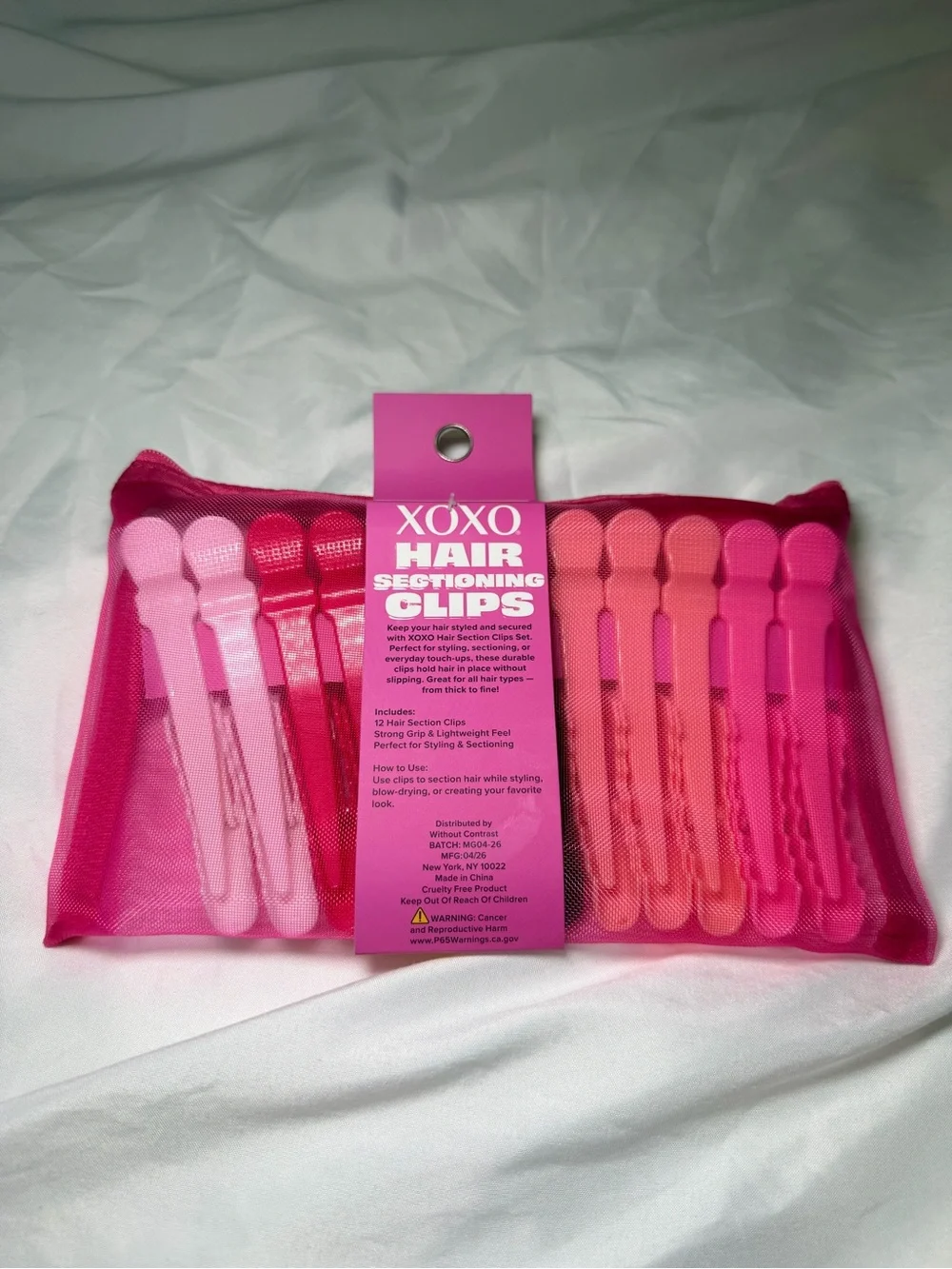 XOXO Pink Ombre Sectioning Hair Clips with Mesh Pouch